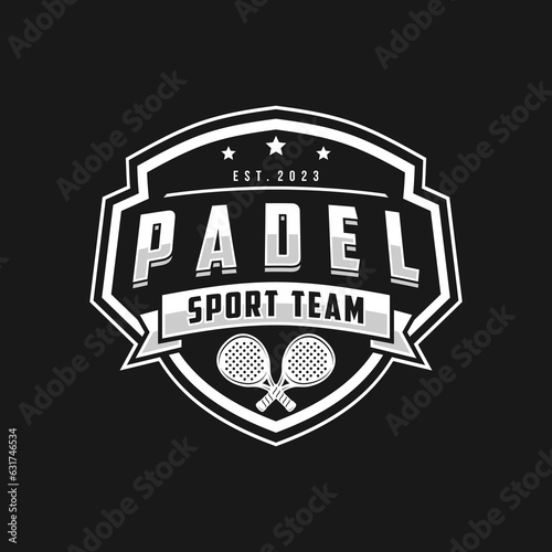 Padel badge emblem logo. Sports label vector illustration for a padel club