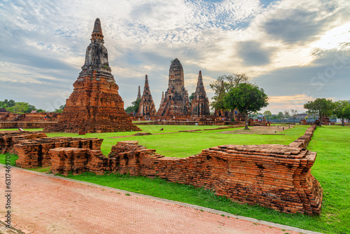 Scenic ruins of Wat Chaiwatthanaram in Ayutthaya, Thailand
