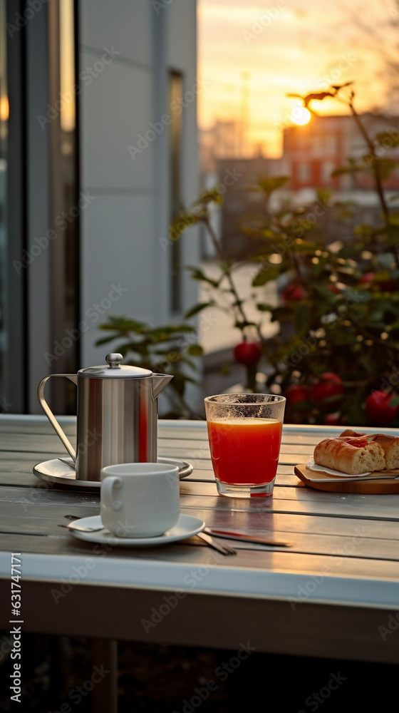 Frühstück mit Kaffee und Saft 