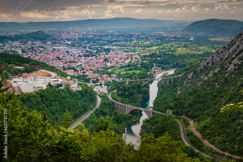Solkan Bridge and view on Vipava valley