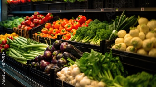 Fototapeta Naklejka Na Ścianę i Meble -  Different varieties of fresh vegetables in local markets, super shops. Generative AI