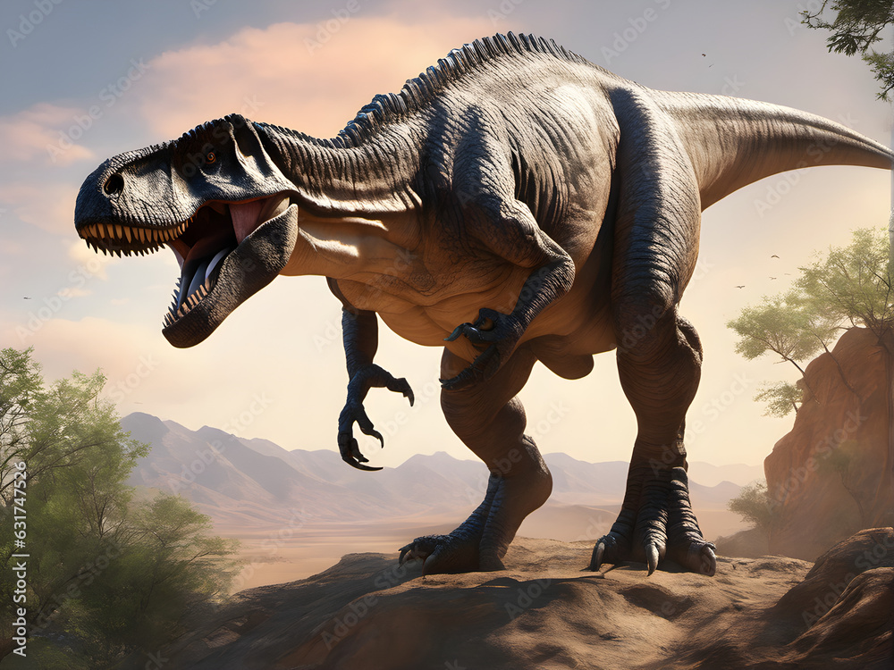 Fototapeta premium tyrannosaurus dinosaur. Ancient dinosaur in the jungle. Jurassic period. generative AI