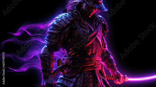 Paint of Samurai warriors' neon portrait