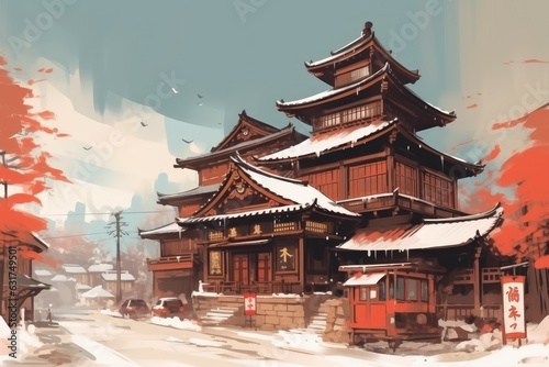 Japanese architecture houses. Generate Ai photo