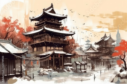 Japanese architecture. Generate Ai photo