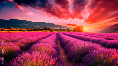 lavender fields in the sunset. Generative AI