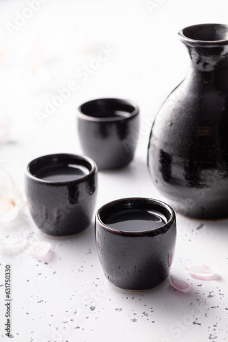 Special Japanese sake in black small ceramics.