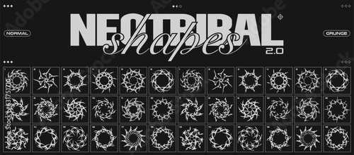 Collection of Neo Tribal circles. Gothic y2k sharp spikes with bones, grunge vector shape set