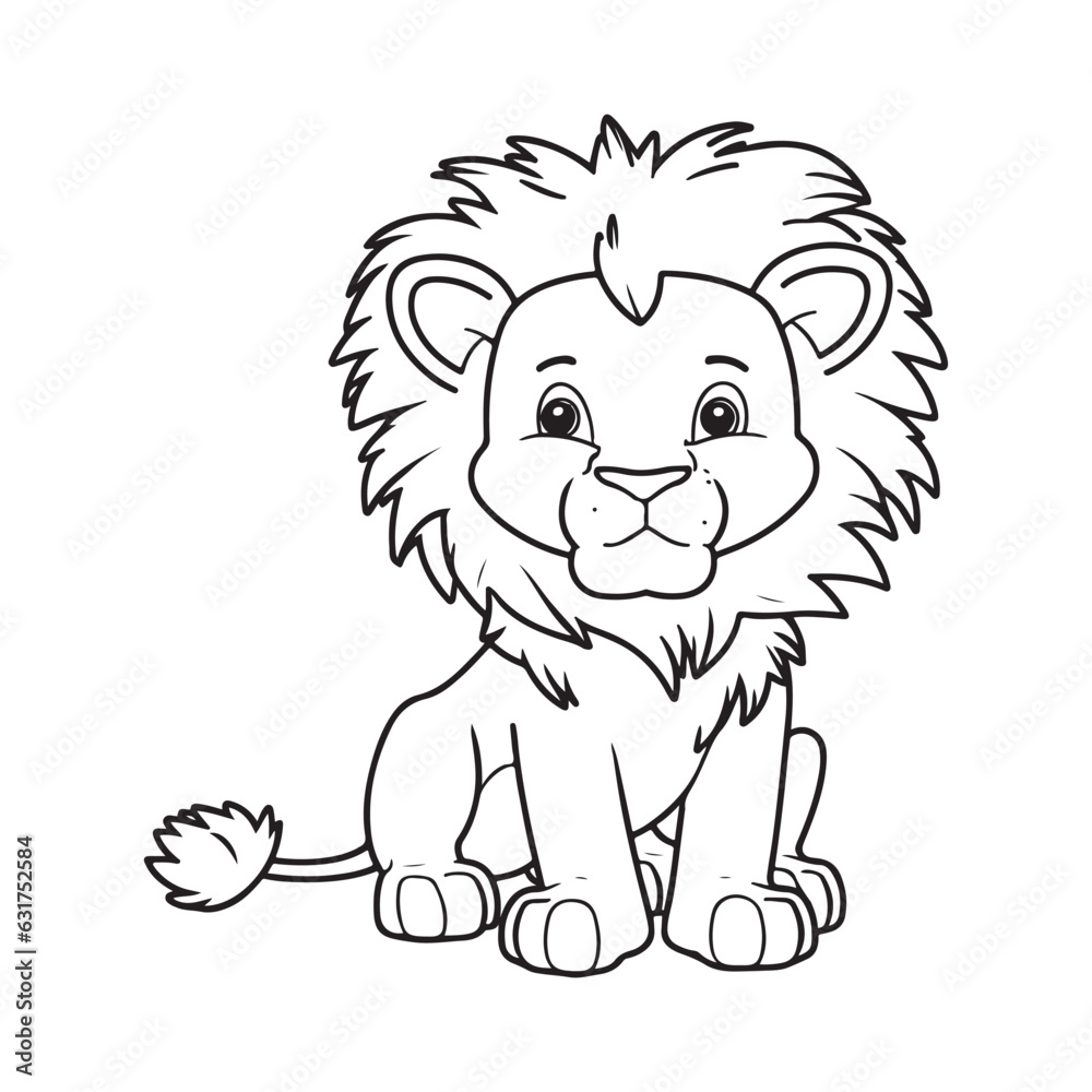 A little cute childish vector lion smiling. Vector illustration for coloring book