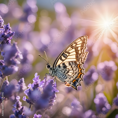 branches of blossoming cherry against the background of blue sky, and butterflies on nature outdoors. Pink sakura flowers, dreamy romantic images of spring, and landscape panorama Generative AI