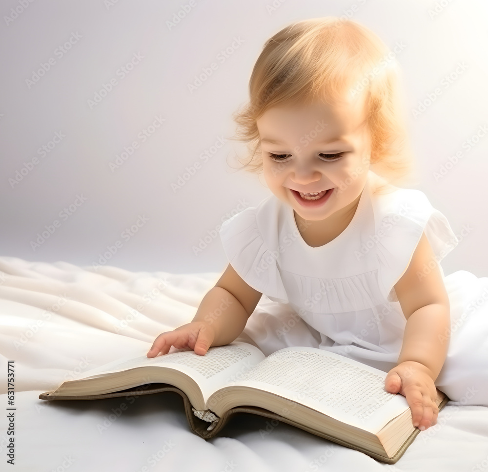 Baby girl reading bible book. Worship at home. Baby girl reading bible book. Worship at home.
