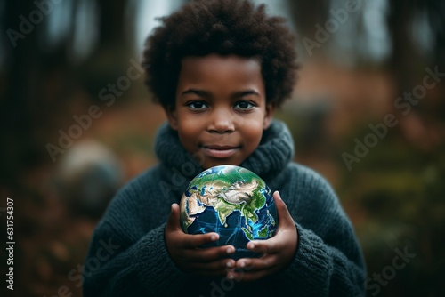 Fototapeta Naklejka Na Ścianę i Meble -  african american boy holding the planet earth in his hands