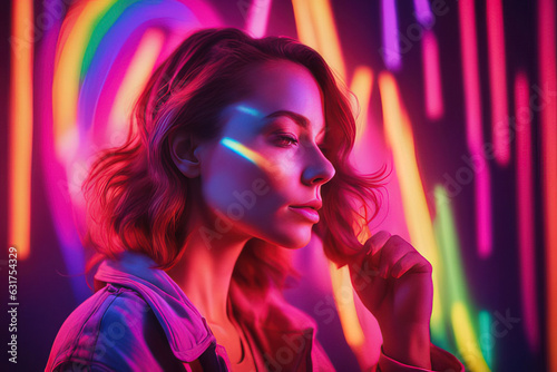 beautiful woman portrait in rainbow color