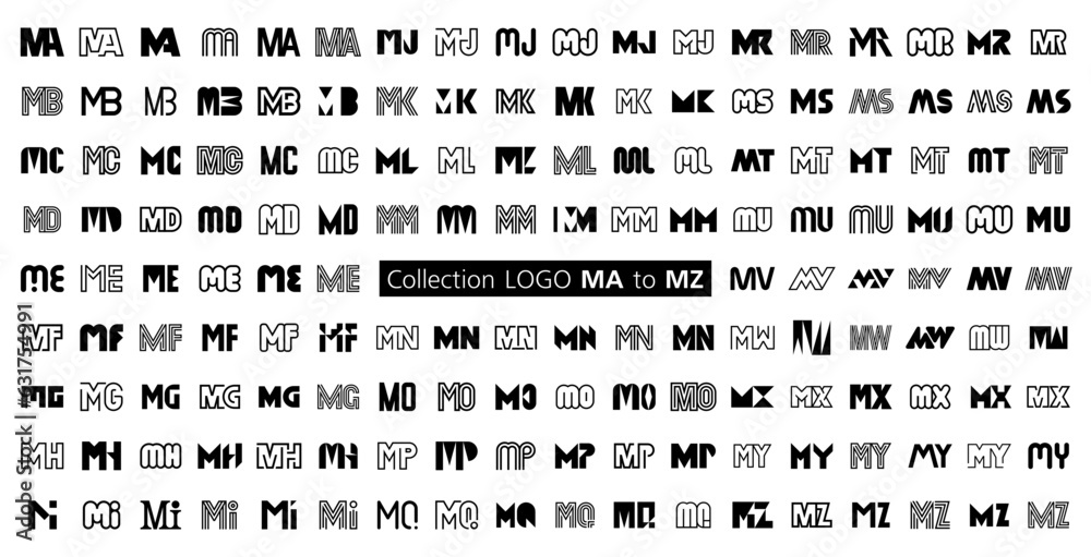 Collection LOGO MA to MZ. Abstract logos mega collection with letters. Geometrical abstract logos