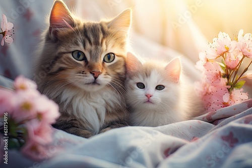 Two tender kittens in an environment of peace and love. AI generated