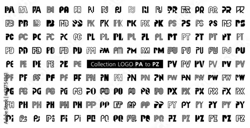 Collection LOGO PA to PZ. Abstract logos mega collection with letters. Geometrical abstract logos