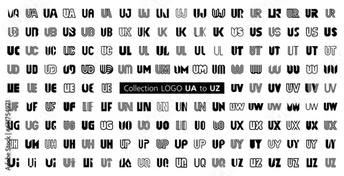 Collection LOGO UA to UZ. Abstract logos mega collection with letters. Geometrical abstract logos