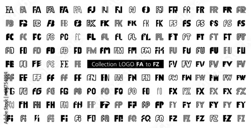 Collection LOGO FA to FZ. Abstract logos mega collection with letters. Geometrical abstract logos