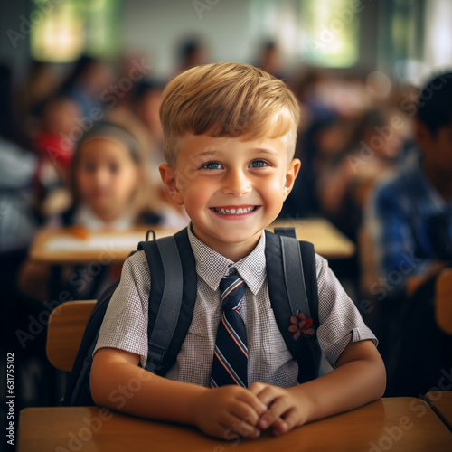portrait of a smiling first grader at school 