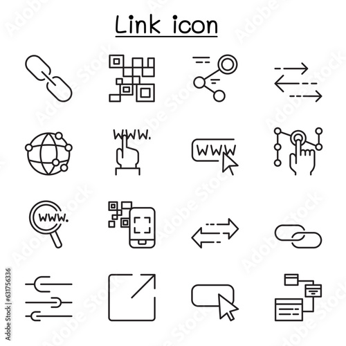 Link, Communication, network, data sharing icon set in thin line style