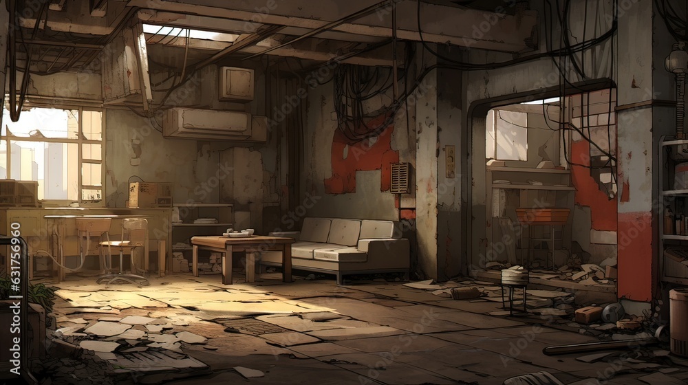 Interior of an old abandoned house. AI generated art illustration ...