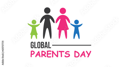 Hand drawn global parents day illustration. Background of father & mother holding hands their family. Flat global day of parents illustration. Happy Parent's Day with Father, mother & children.