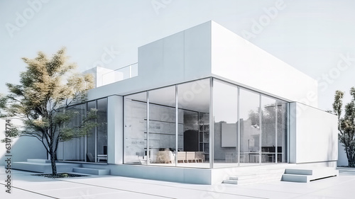 Isolated mockup of a 3D house standing on a white surface. Generative AI technology. © Grycaj