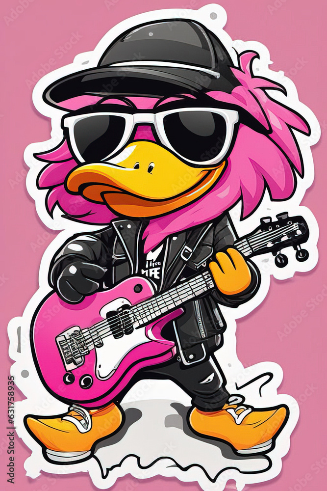 illustration of a duck playing guiter 