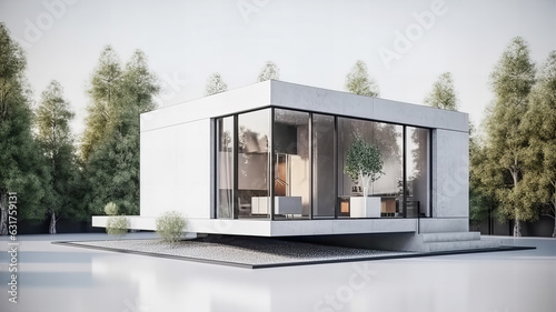 Isolated mockup of a 3D house standing on a white surface. Generative AI technology.
