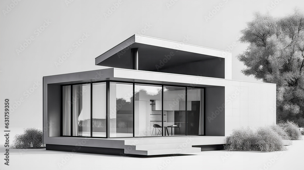 Isolated mockup of a 3D house standing on a white surface. Generative AI technology. Isolated mockup of a 3D house standing on a white surface. Generative AI technology.