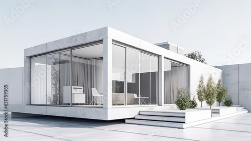 Isolated mockup of a 3D house standing on a white surface. Generative AI technology.