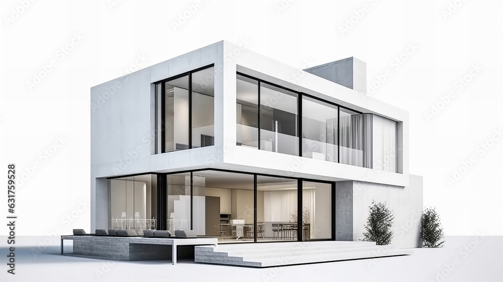 Isolated mockup of a 3D house standing on a white surface. Generative AI technology.