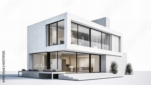 Isolated mockup of a 3D house standing on a white surface. Generative AI technology.