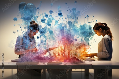Portrait of Two young Female and Male Engineers Using Laptop, Computer science enviroment, Laboratory, Generative AI