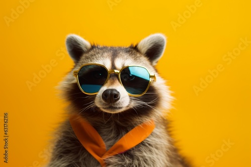Raccoon sunglasses animal. Generate Ai