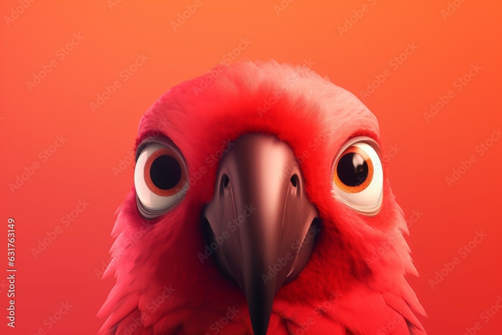 Obraz na plátně Red parrot head closeup. Generate Ai