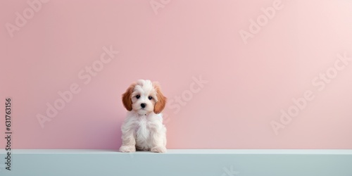retrato minimalista aesthetic perro pequeño, mascota adorable sobre fondo neutro aislado, invitación para evento de mascotas, descuento veterinario  photo