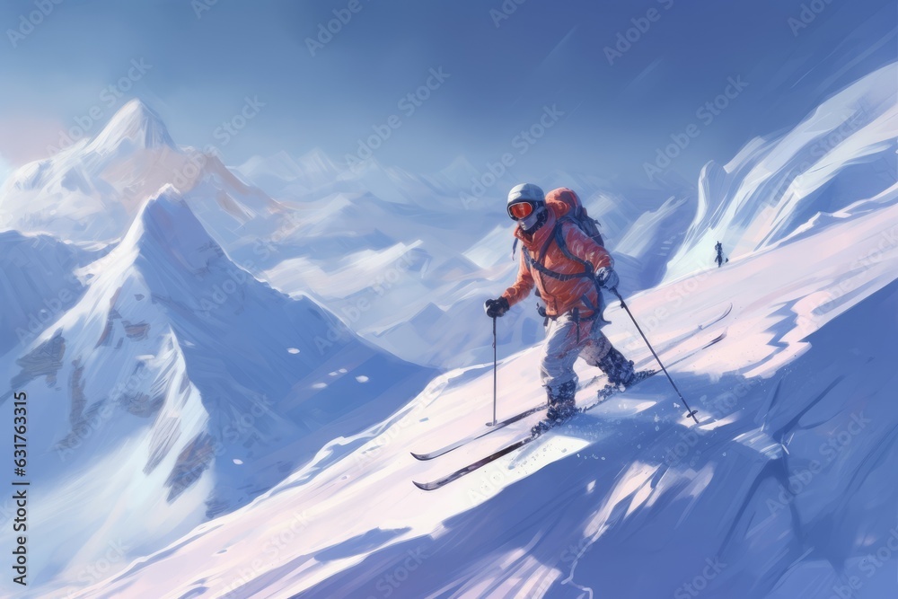 Skier mountains snow. Generate Ai - obrazy, fototapety, plakaty 