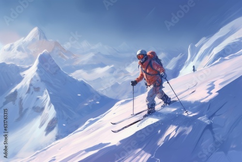 Skier mountains snow. Generate Ai © nsit0108