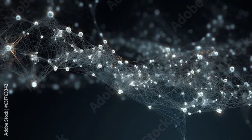 The concept of network connectivity. Virtual reality illustration, Abstract background with moving lines and 3d rendering dots. © Olga