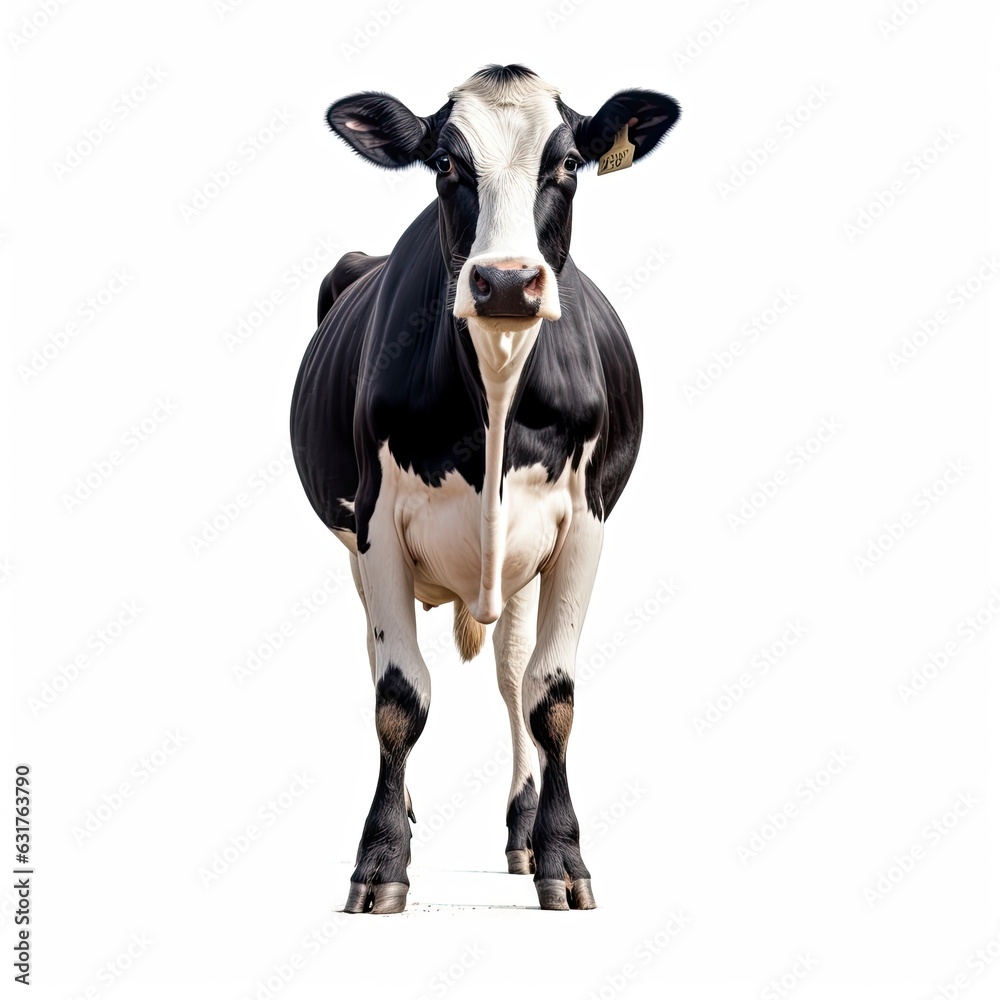 A black and white cow on a white background created with Generative AI technology