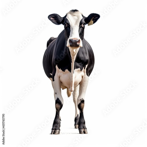 A black and white cow on a white background created with Generative AI technology