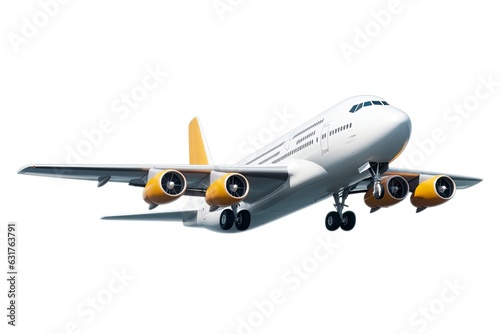 A commercial jetliner soaring through a clear blue sky created with Generative AI technology