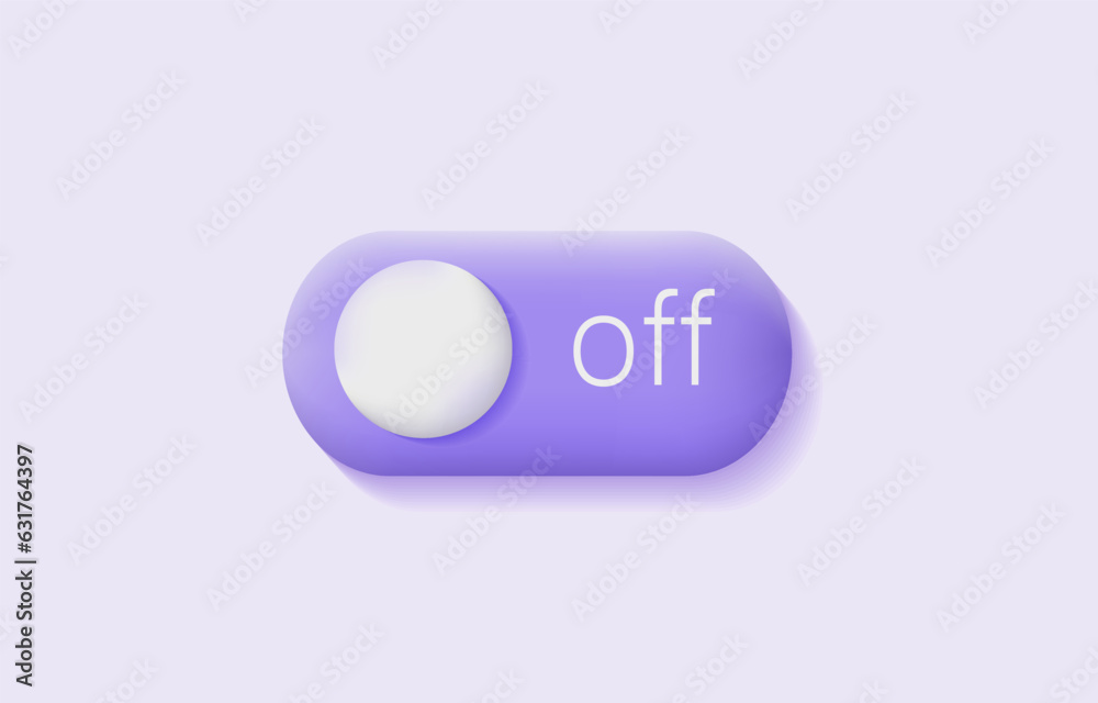 3d off toggle button. Purple slide bar icon. Unlock and lock. Software user interface. Modern vector illustration. 3d off toggle button. Purple slide bar icon. Unlock and lock. Software user interface. Modern vector illustration.