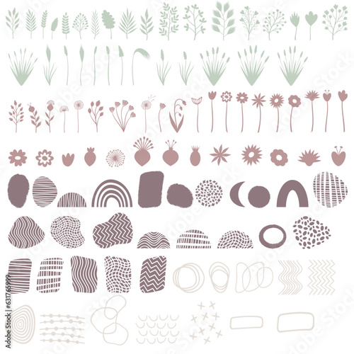 Boho Pflanzen und Blumen mit grafischen Elementen