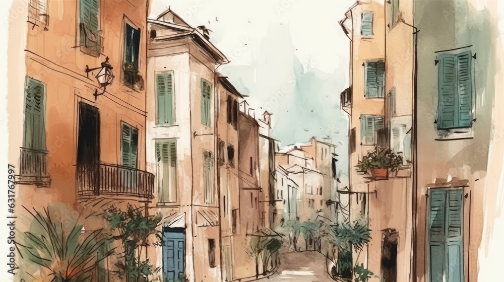 Travel illustration. Italy. Art, minimalism, romanticism, watercolors, pastels. Generative AI.