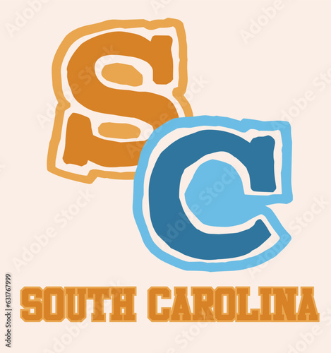 Vintage college campus varsity print with 3D south carolina slogan for graphic tee t shirt or patch - Vector
