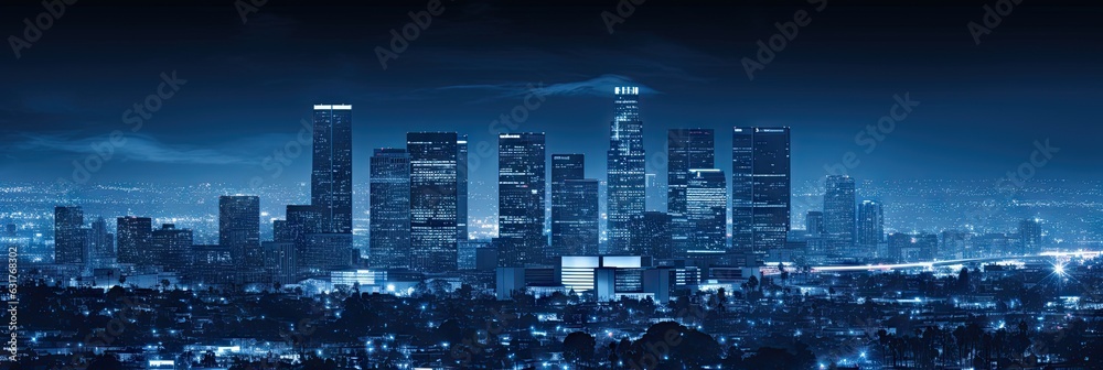 California dreaming. Modern architecture in beautiful Downtown Los Angeles at dusk. Illuminated cityscape at night. Stunning skyline and landmarks
