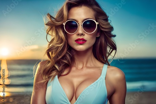 portrait of a beautiful girl in sunglasses generated by AI tool