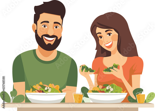 Young women and young men eating salads, food for life, wholesome healthy food, healthy and vegetarian diet concept.Generative AI.
